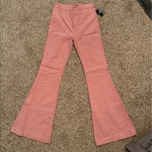 Pink High Waisted Corduroy Flared Pants
